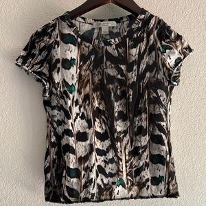 AllSaints Multicolor Animal Print Short Sleeve Top (Black, White, Teal, Brown)